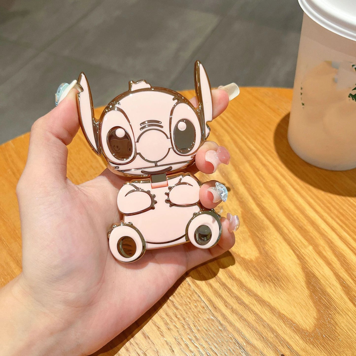 Disney Lilo & Stitch Mobile Phone Holder Cartoon Portable Makeup Mirror Metal Rotatable Foldable Phone Holder Girl Gift - GOGLOBALL