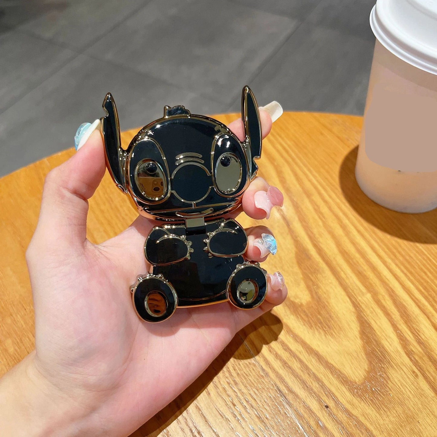 Disney Lilo & Stitch Mobile Phone Holder Cartoon Portable Makeup Mirror Metal Rotatable Foldable Phone Holder Girl Gift - GOGLOBALL