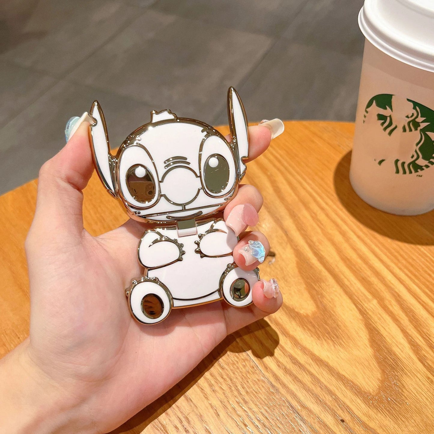 Disney Lilo & Stitch Mobile Phone Holder Cartoon Portable Makeup Mirror Metal Rotatable Foldable Phone Holder Girl Gift - GOGLOBALL