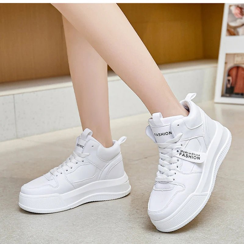 Women High Top Sneakers Walking Shoes Casual Sneakers Women Luxury Autumn Winter Sport Platform Shoes Rose Red Skate Shoes - GOGLOBALL