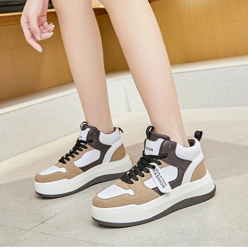 Women High Top Sneakers Walking Shoes Casual Sneakers Women Luxury Autumn Winter Sport Platform Shoes Rose Red Skate Shoes - GOGLOBALL