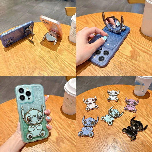 Disney Lilo & Stitch Mobile Phone Holder Cartoon Portable Makeup Mirror Metal Rotatable Foldable Phone Holder Girl Gift - GOGLOBALL
