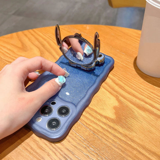 Disney Lilo & Stitch Mobile Phone Holder Cartoon Portable Makeup Mirror Metal Rotatable Foldable Phone Holder Girl Gift - GOGLOBALL