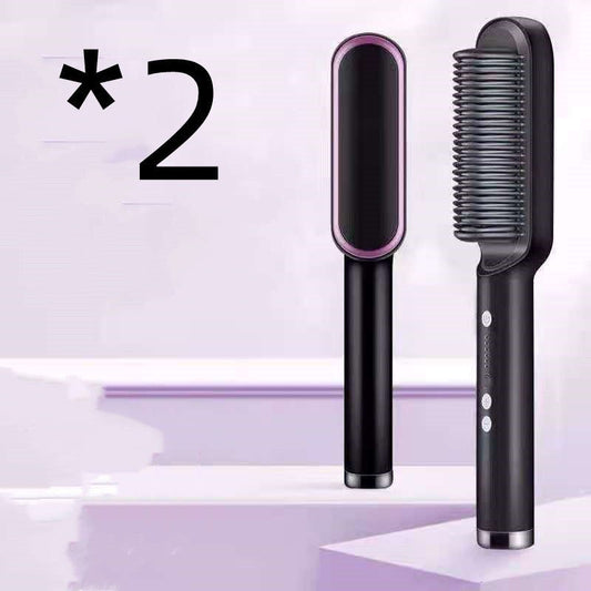 New 2 In 1 Hair Straightener Hot Comb Negative Ion Curling Tong Dual - purpose Electric Hair Brush - GOGLOBALL